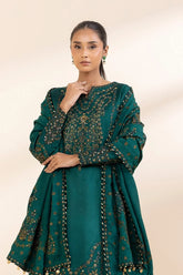 SAPPHIRE - 3PC DHANAK EMBROIDERED SHIRT WITH DHANAK EMBROIDERED SHAWL AND TROUSER - HZG2381